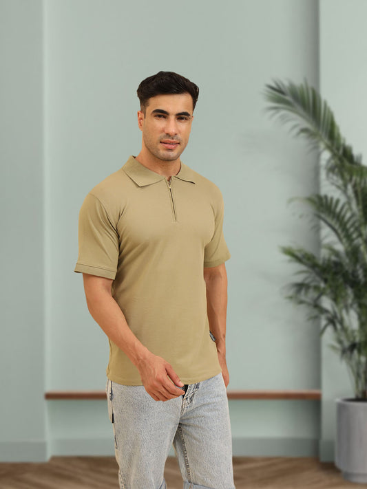 Pure Comfort Zipper Polo T-Shirt Pista