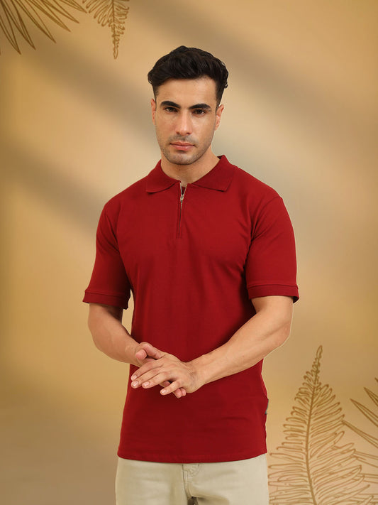 Pure Comfort Zipper Polo T-Shirt Maroon