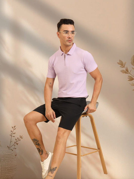 Refined Fit Polo Zipper T-Shirt Lavender