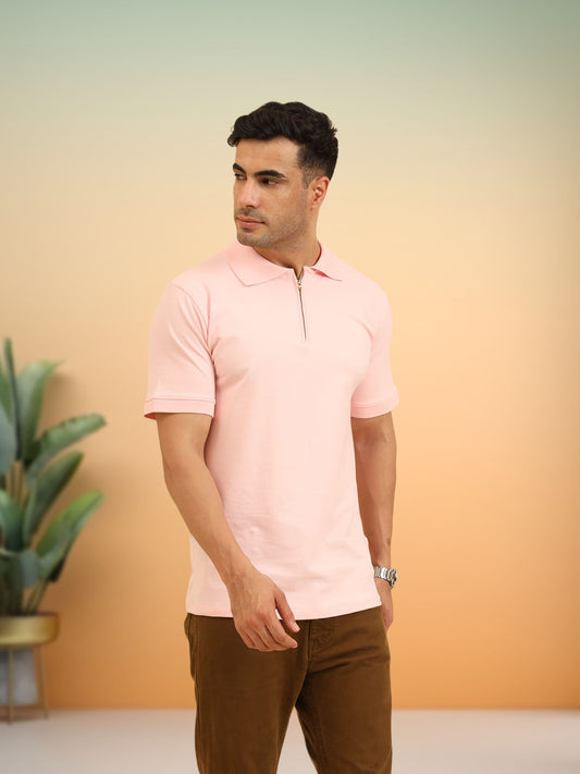 Pure Comfort Zipper Polo T-Shirt Pink