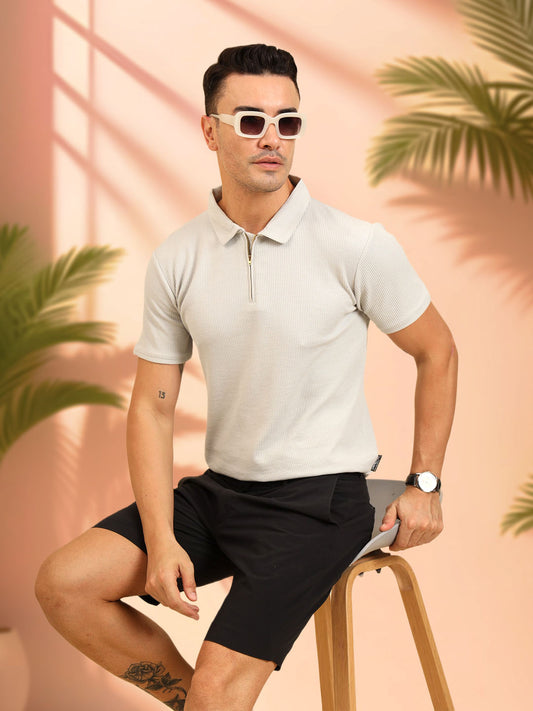 Refined Fit Polo Zipper T-Shirt Grey