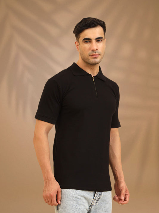 Pure Comfort Zipper Polo T-Shirt Black