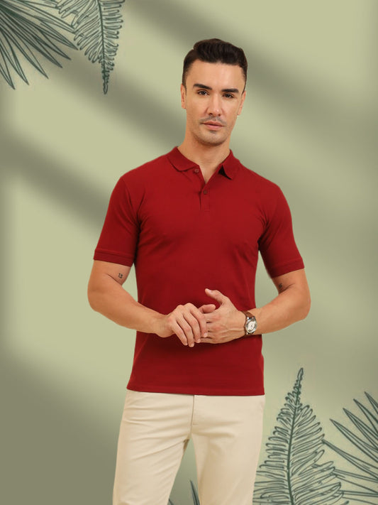 Pure Comfort Button Polo T-Shirt Maroon