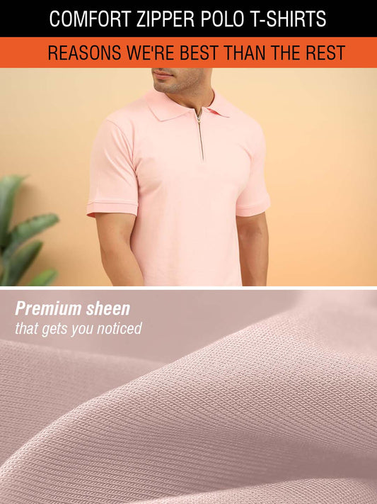 Pure Comfort Zipper Polo T-Shirt Pink