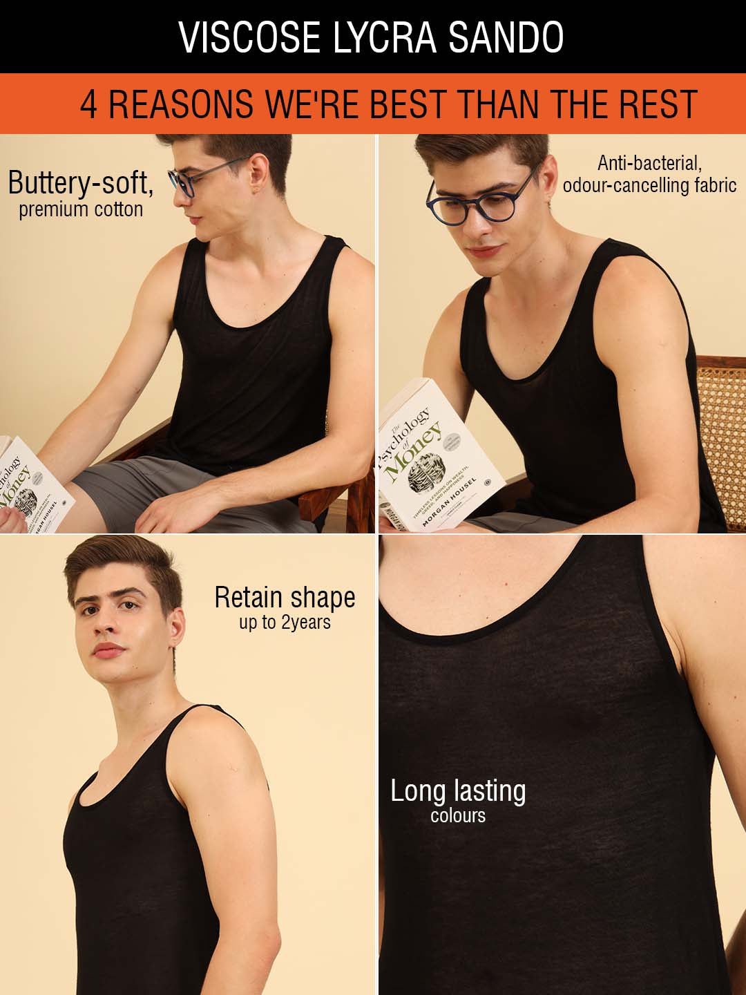 Flexy Feel Comfy Light Sleeveless Sando Black