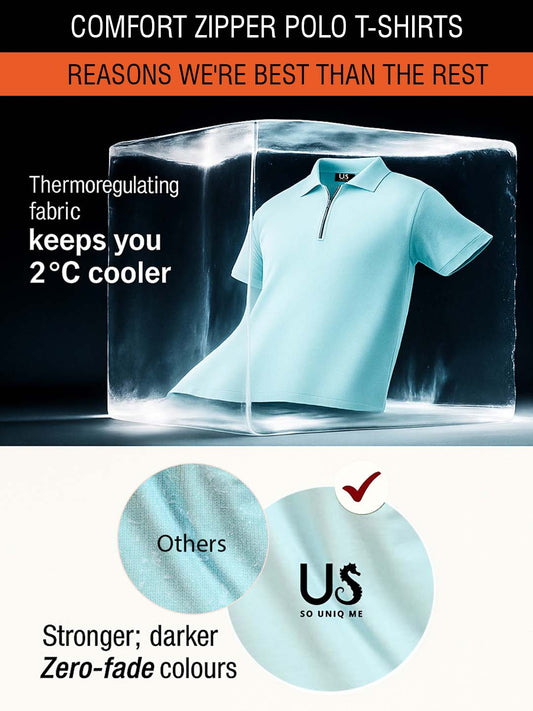 Pure Comfort Zipper Polo T-Shirt Sky