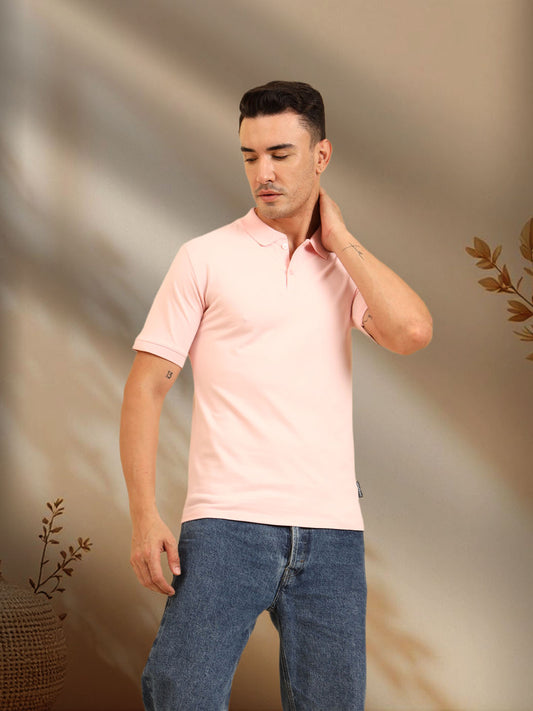 Pure Comfort Button Polo T-Shirt Pink