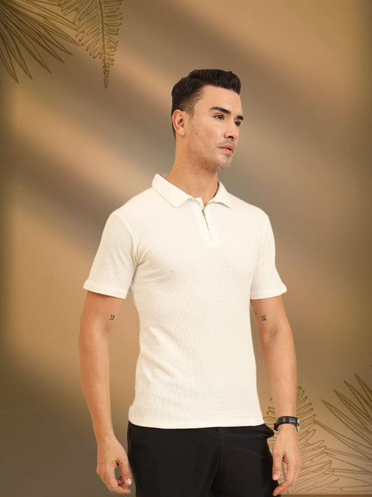 Refined Fit Polo Zipper T-Shirt White