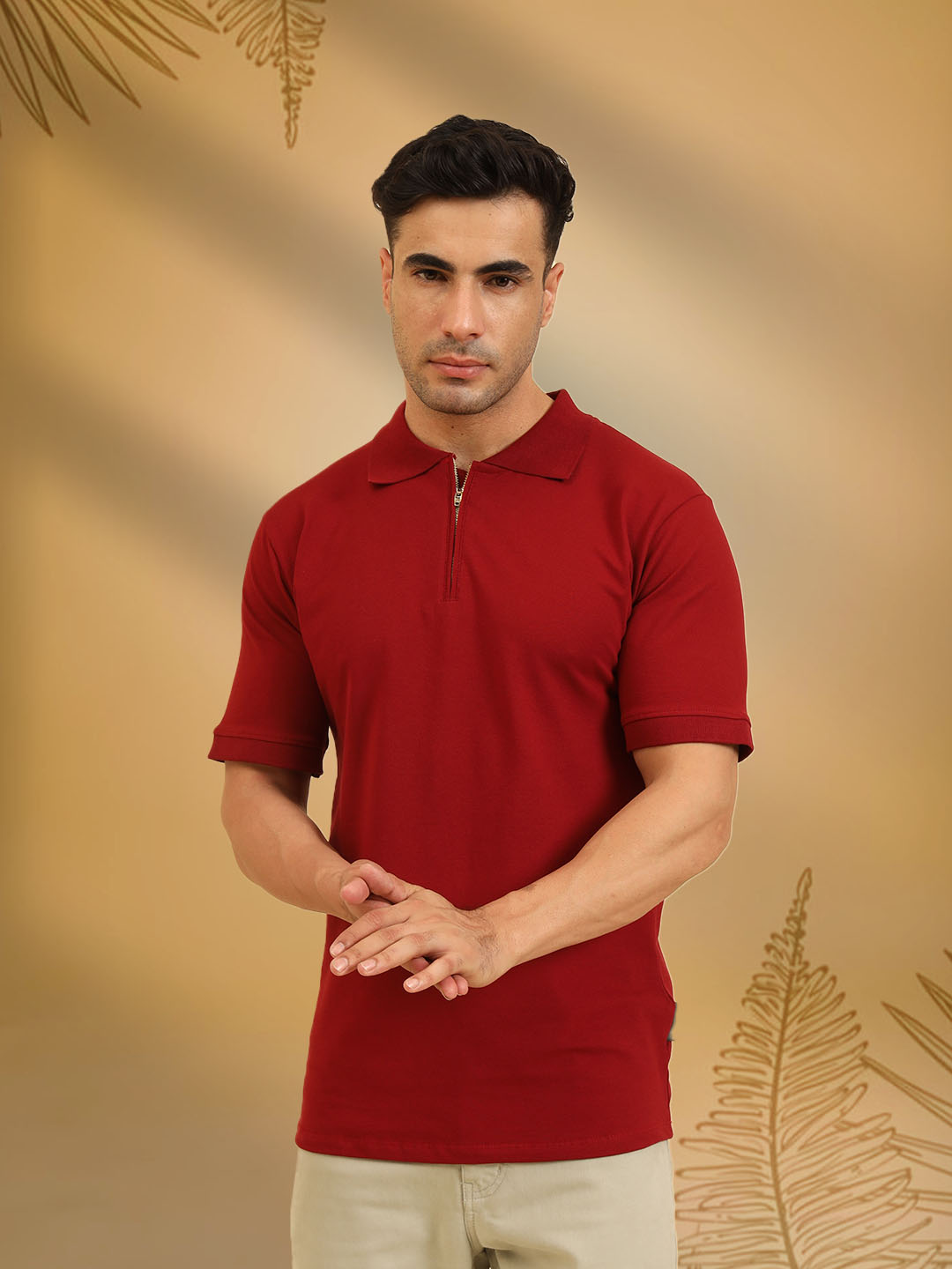 Pure Comfort Zipper Polo T-Shirt Maroon