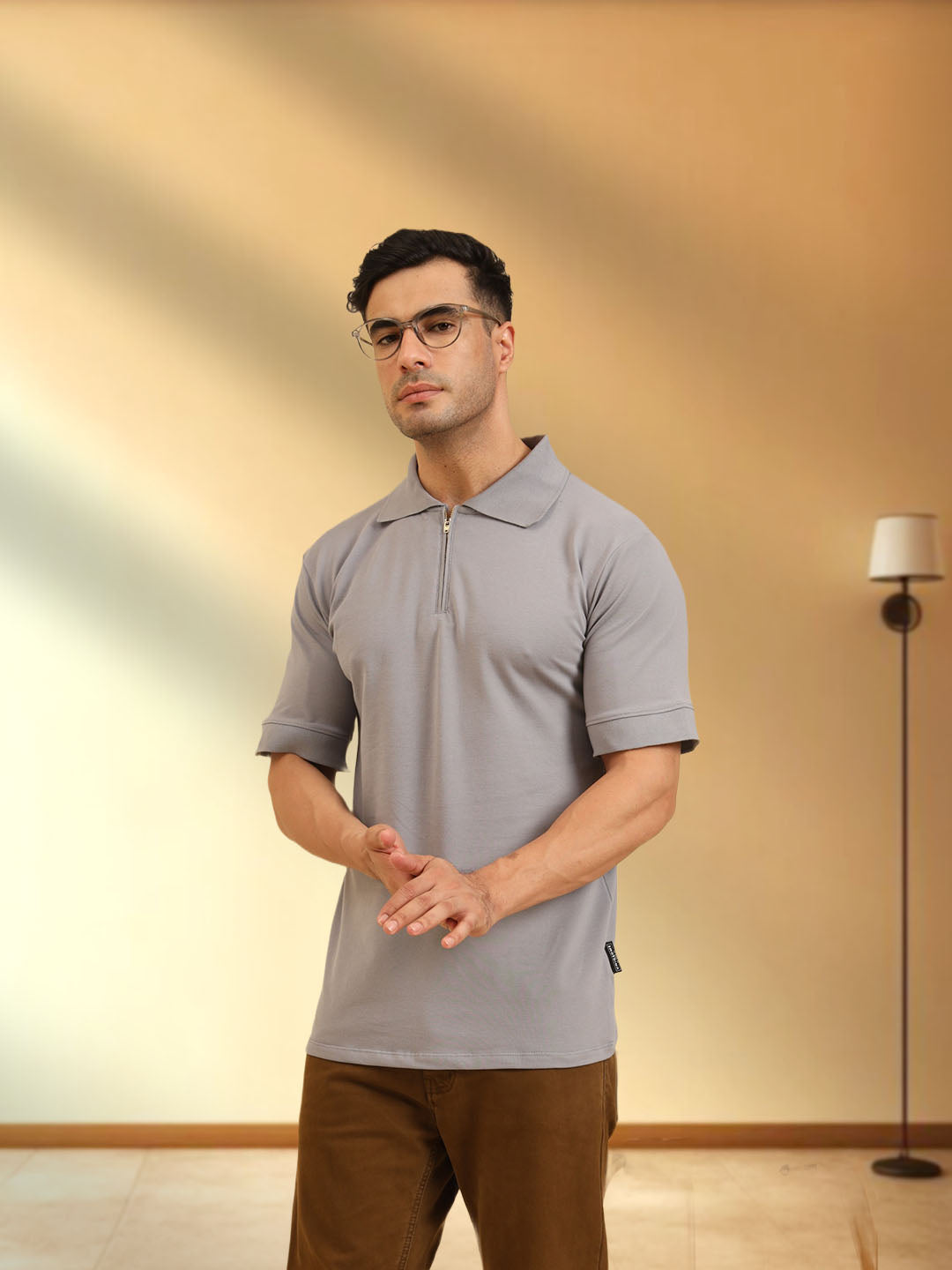 Pure Comfort Zipper Polo T-Shirt Grey