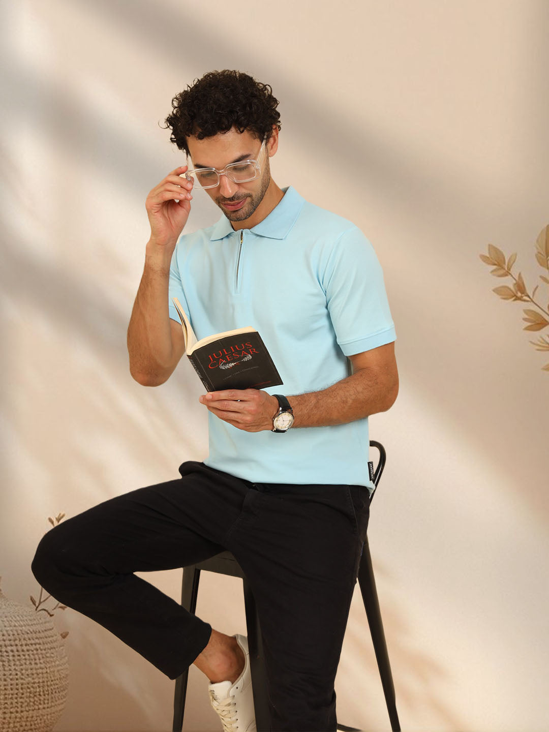 Pure Comfort Zipper Polo T-Shirt Sky