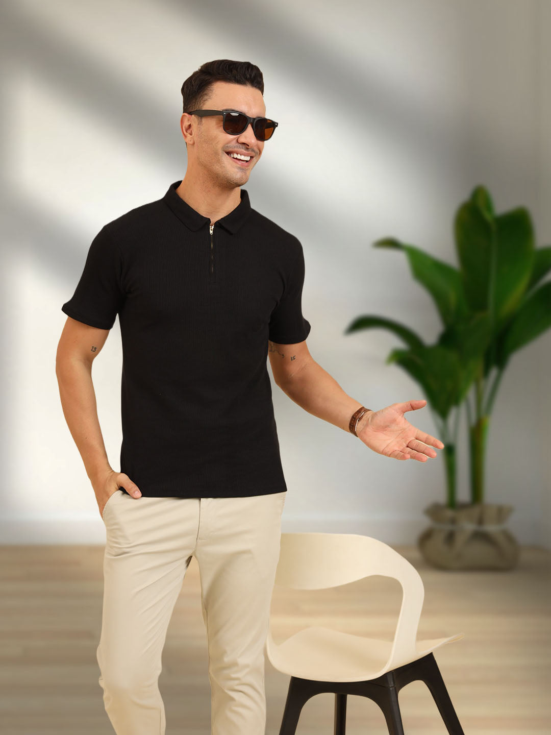Refined Fit Polo Zipper T-Shirt Black