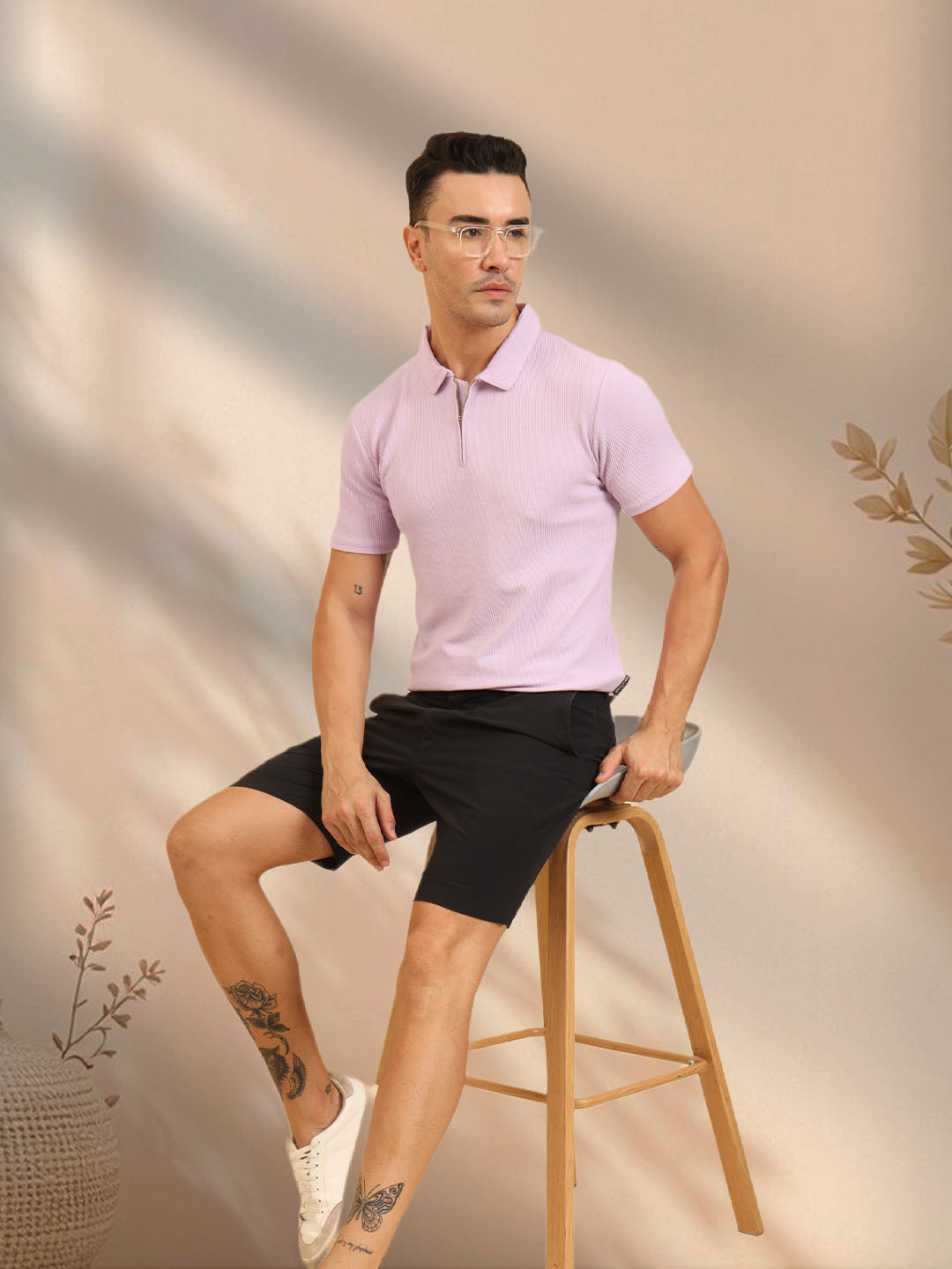 Refined Fit Polo Zipper T-Shirt Lavender