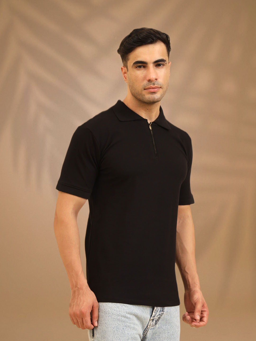 Pure Comfort Zipper Polo T-Shirt Black