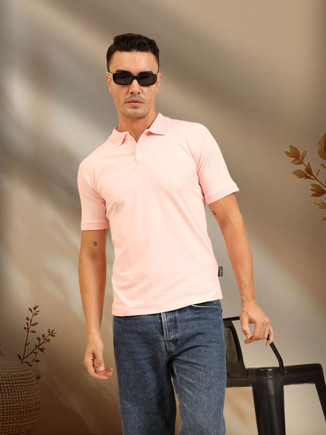 Pure Comfort Button Polo T-Shirt  Pink