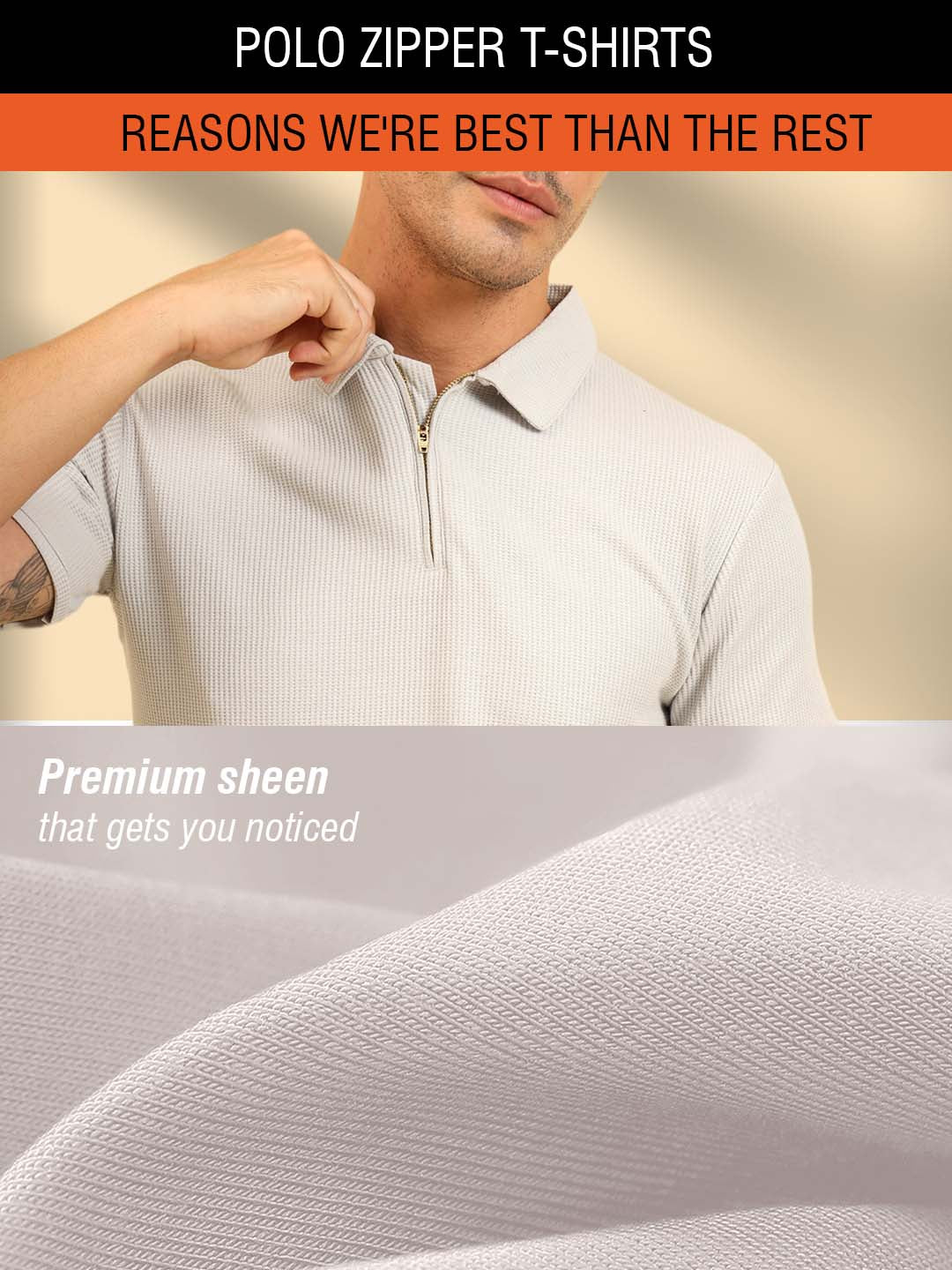 Refined Fit Polo Zipper T-Shirt Grey