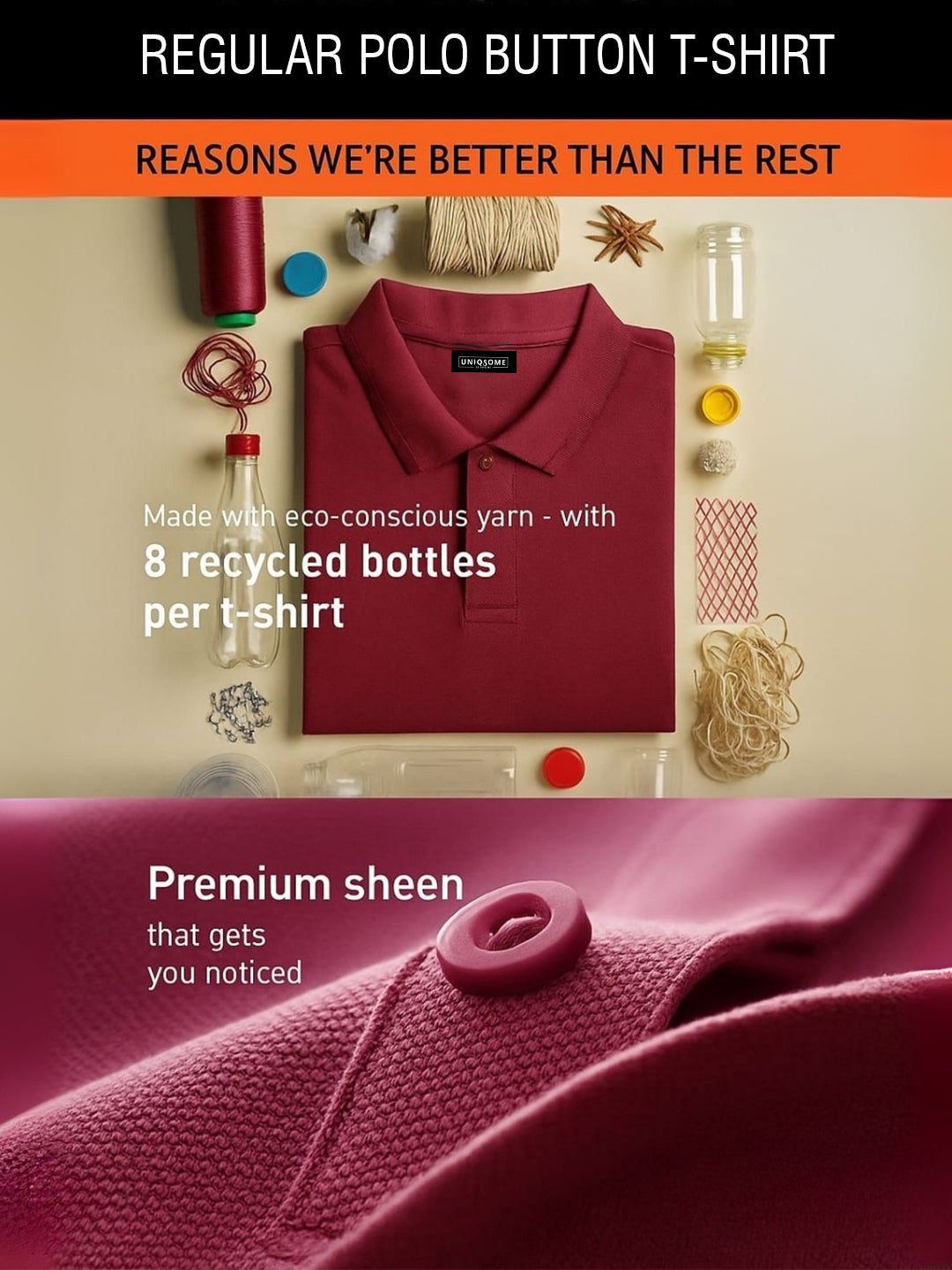 Pure Comfort Button Polo T-Shirt  Maroon