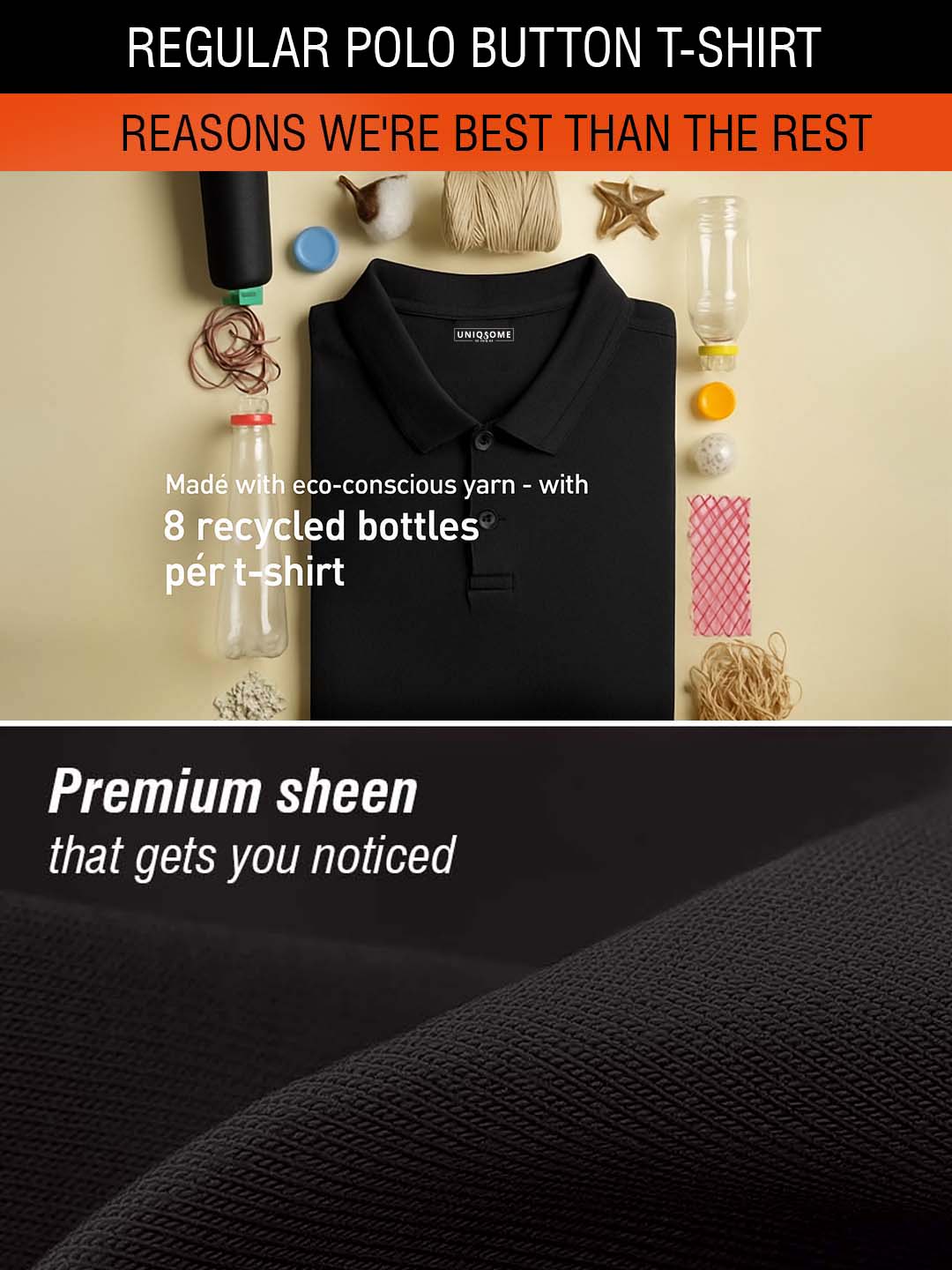 Pure Comfort Button Polo T-Shirt Black