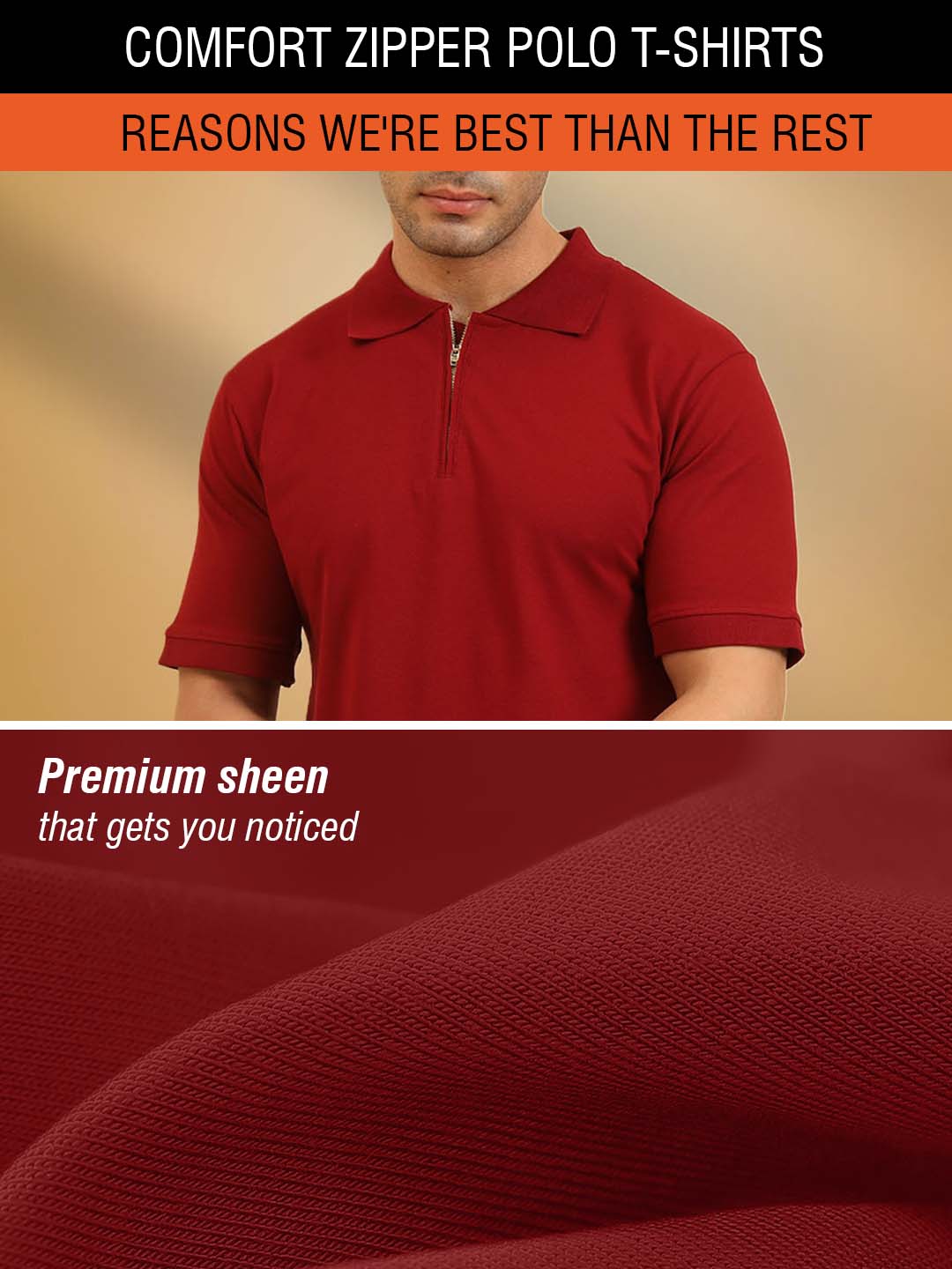 Pure Comfort Zipper Polo T-Shirt Maroon