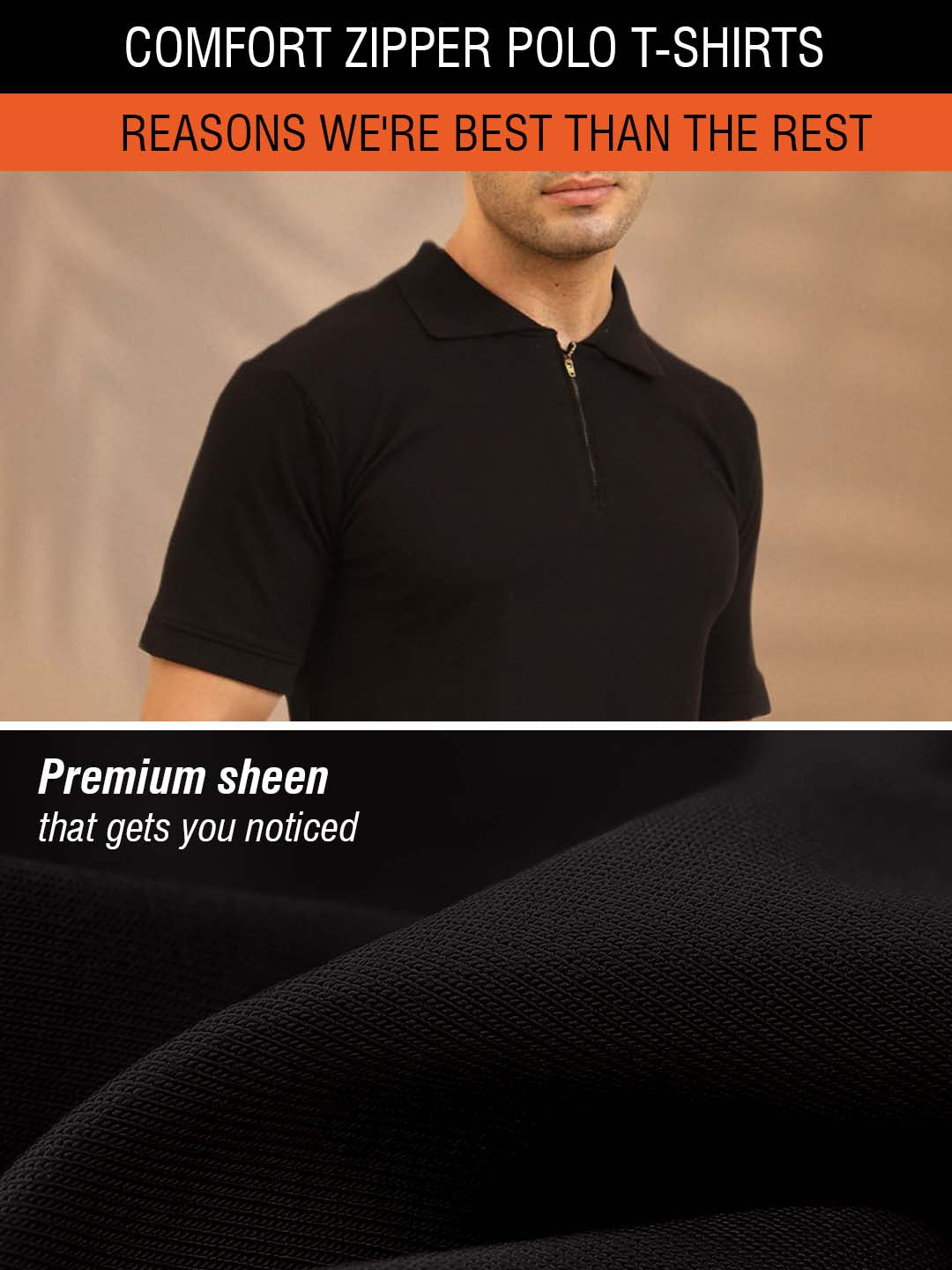 Pure Comfort Zipper Polo T-Shirt Black