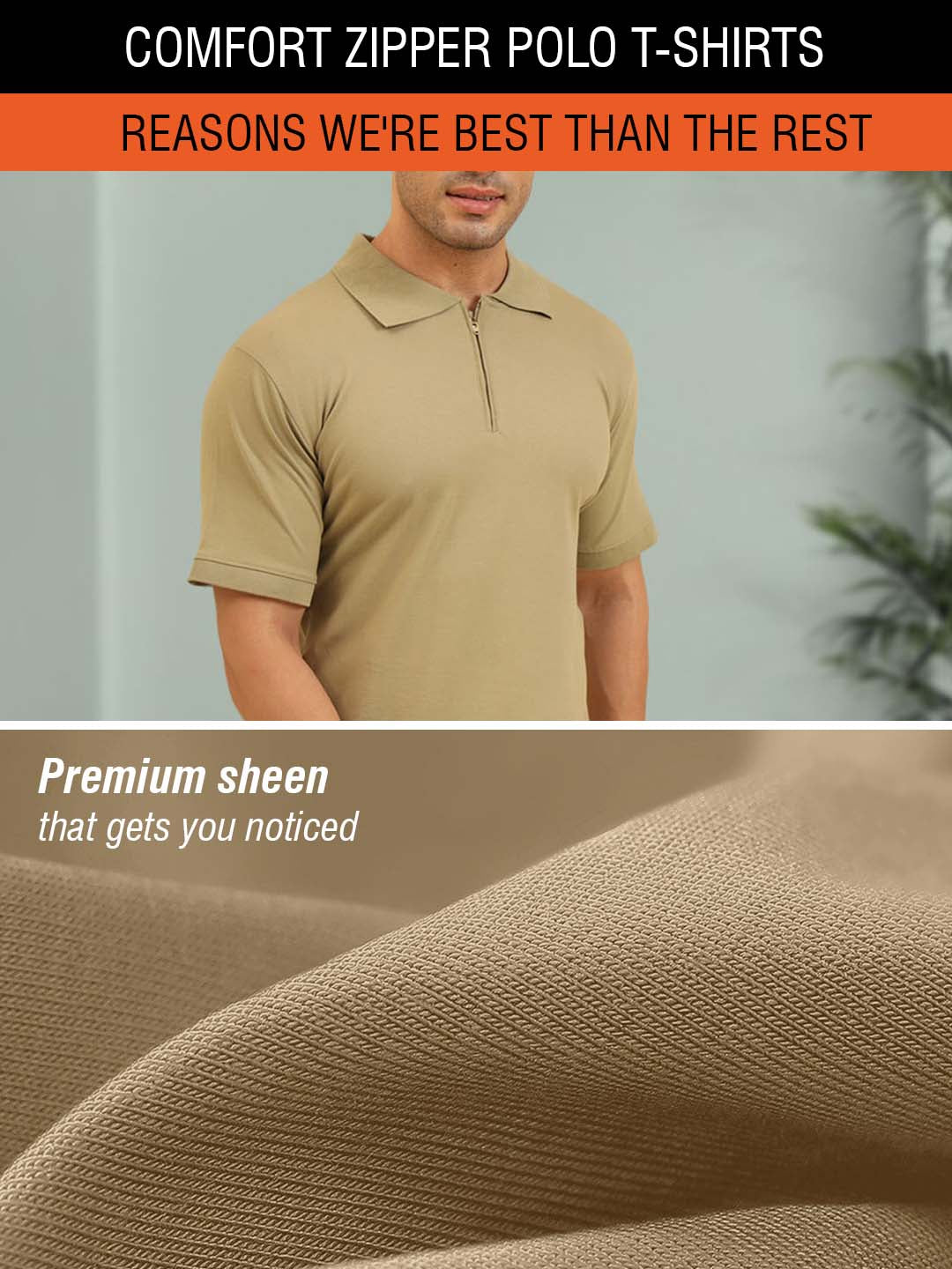 Pure Comfort Zipper Polo T-Shirt Pista