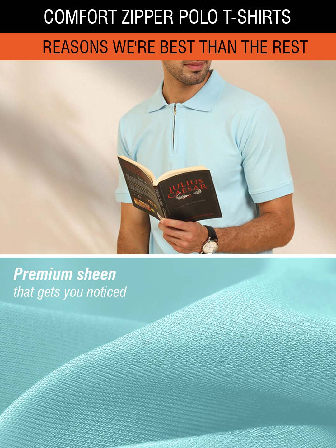 Pure Comfort Zipper Polo T-Shirt Sky