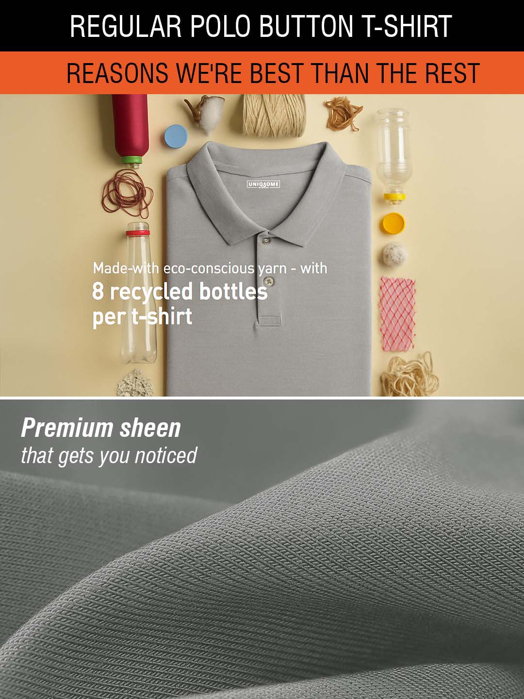 Pure Comfort Button Polo T-Shirt  Grey