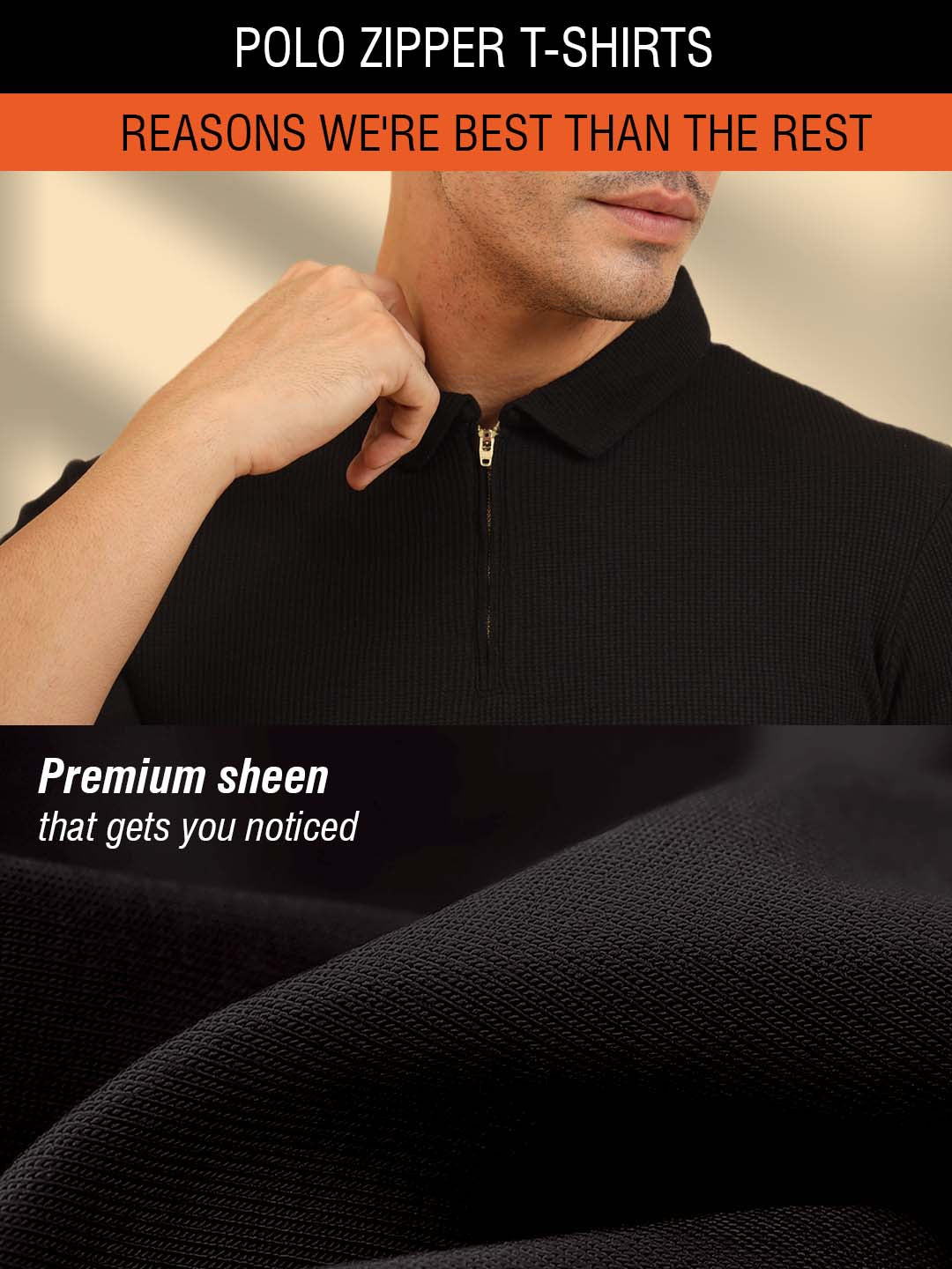 Refined Fit Polo Zipper T-Shirt Black