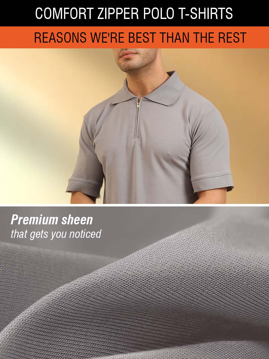 Pure Comfort Zipper Polo T-Shirt Grey