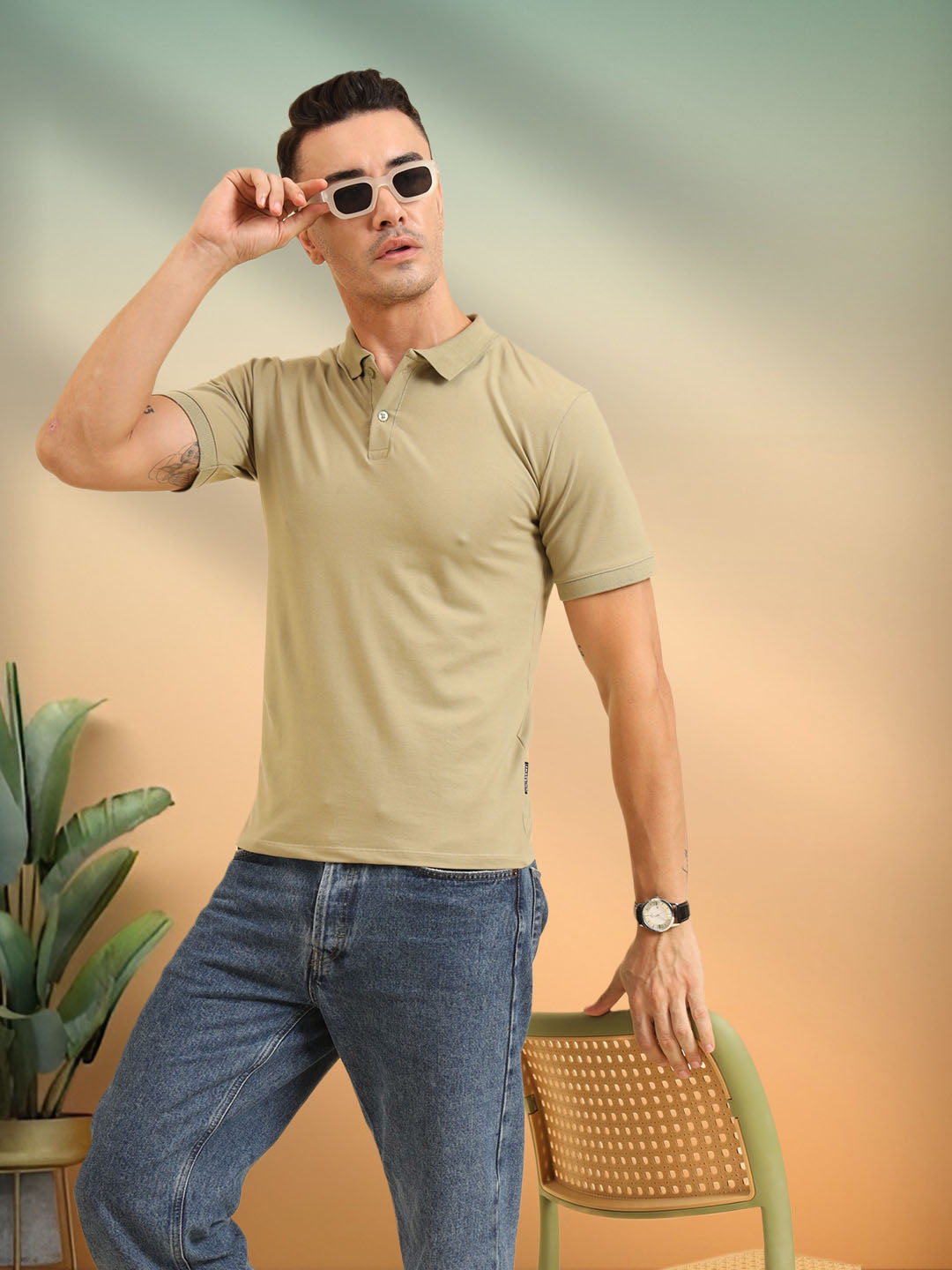 Pure Comfort Button Polo T-Shirt  Pista