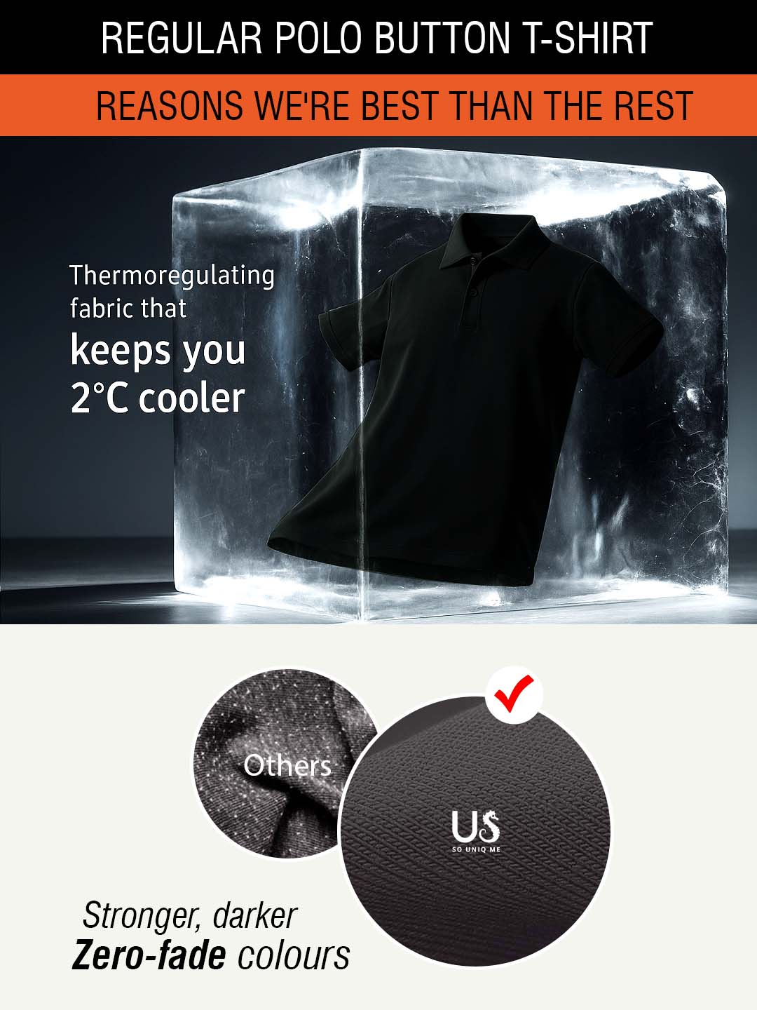 Pure Comfort Button Polo T-Shirt Black