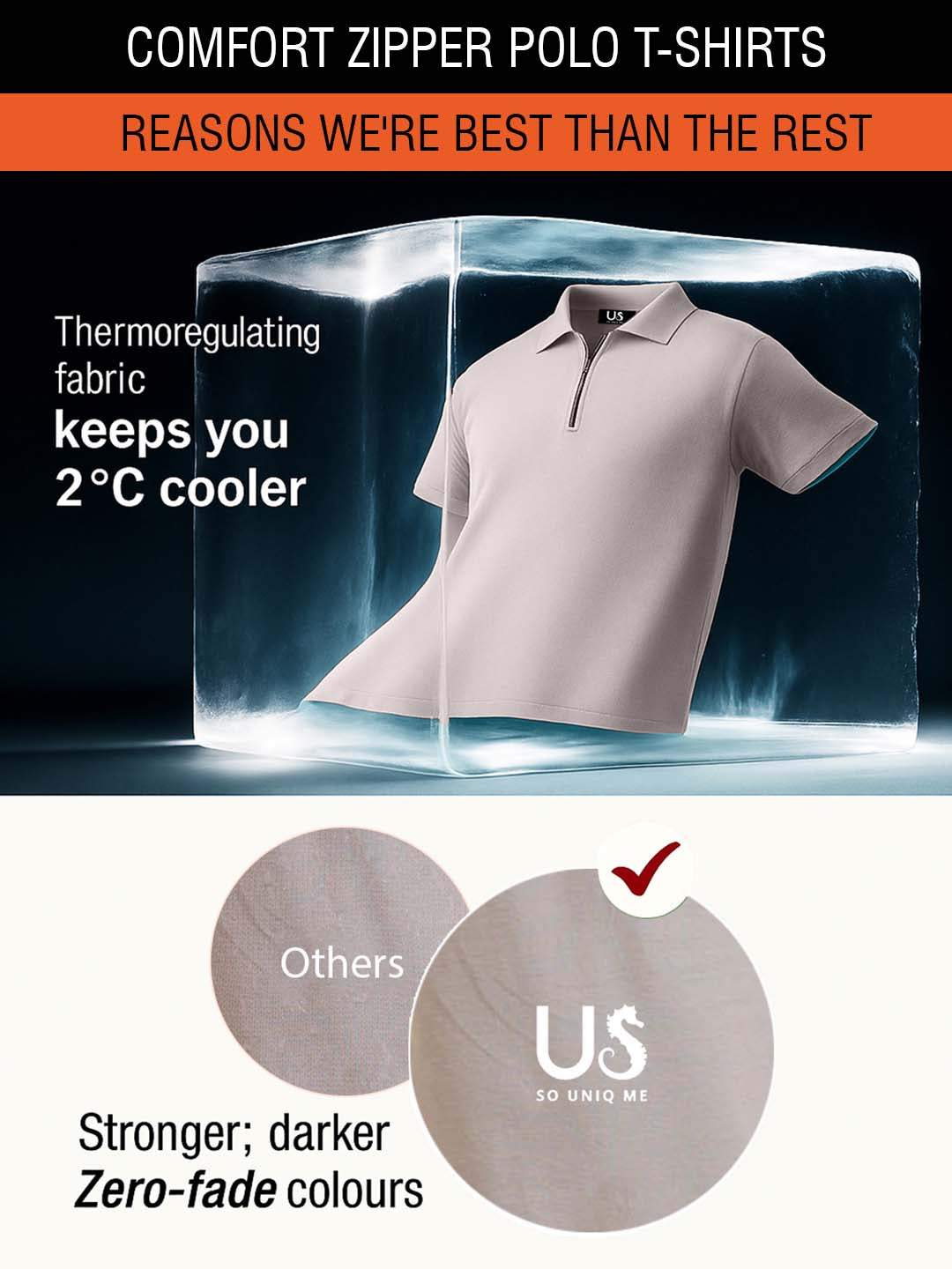 Pure Comfort Zipper Polo T-Shirt Grey