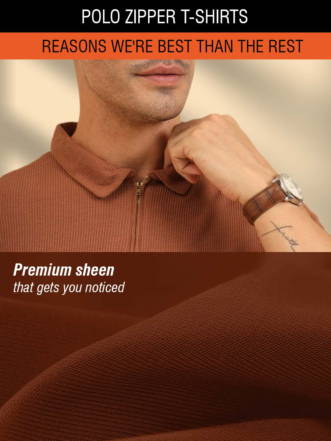 Refined Fit Polo Zipper T-Shirt Brown