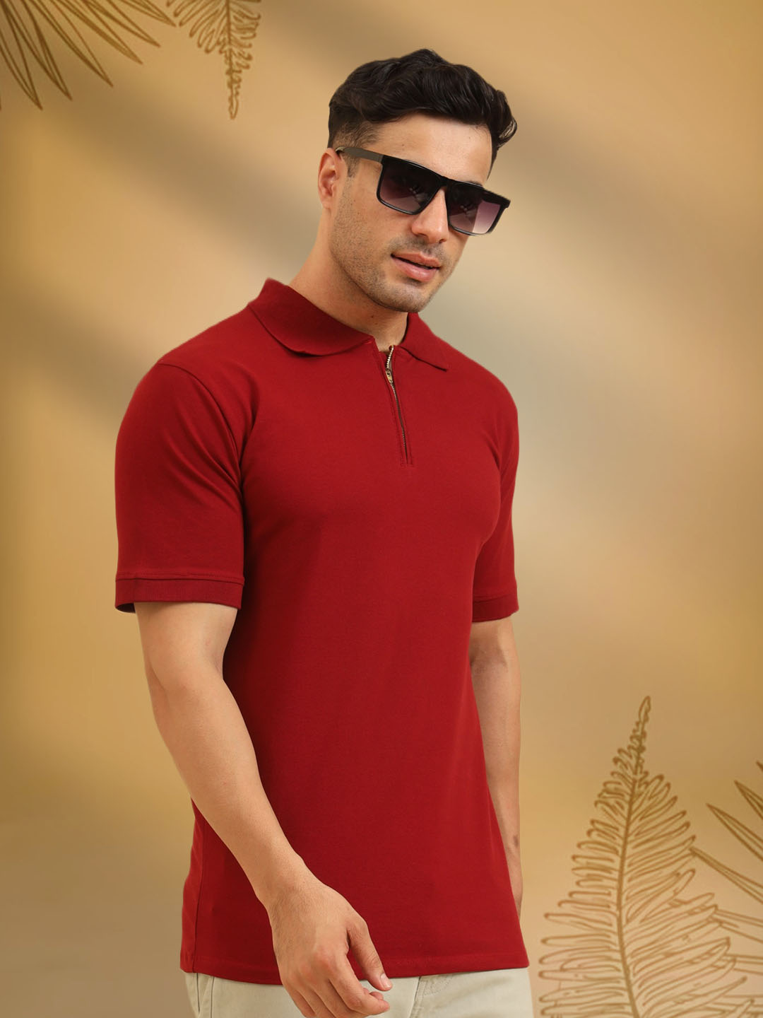 Pure Comfort Zipper Polo T-Shirt Maroon
