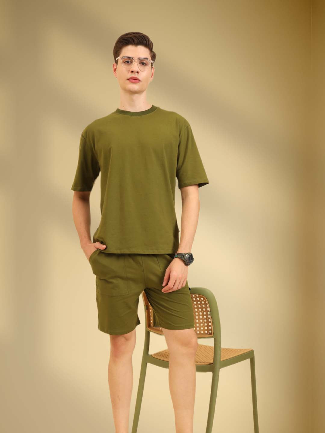Perfect Pair Relaxed Fit Deo Soft Co Ord Set Olivegreen