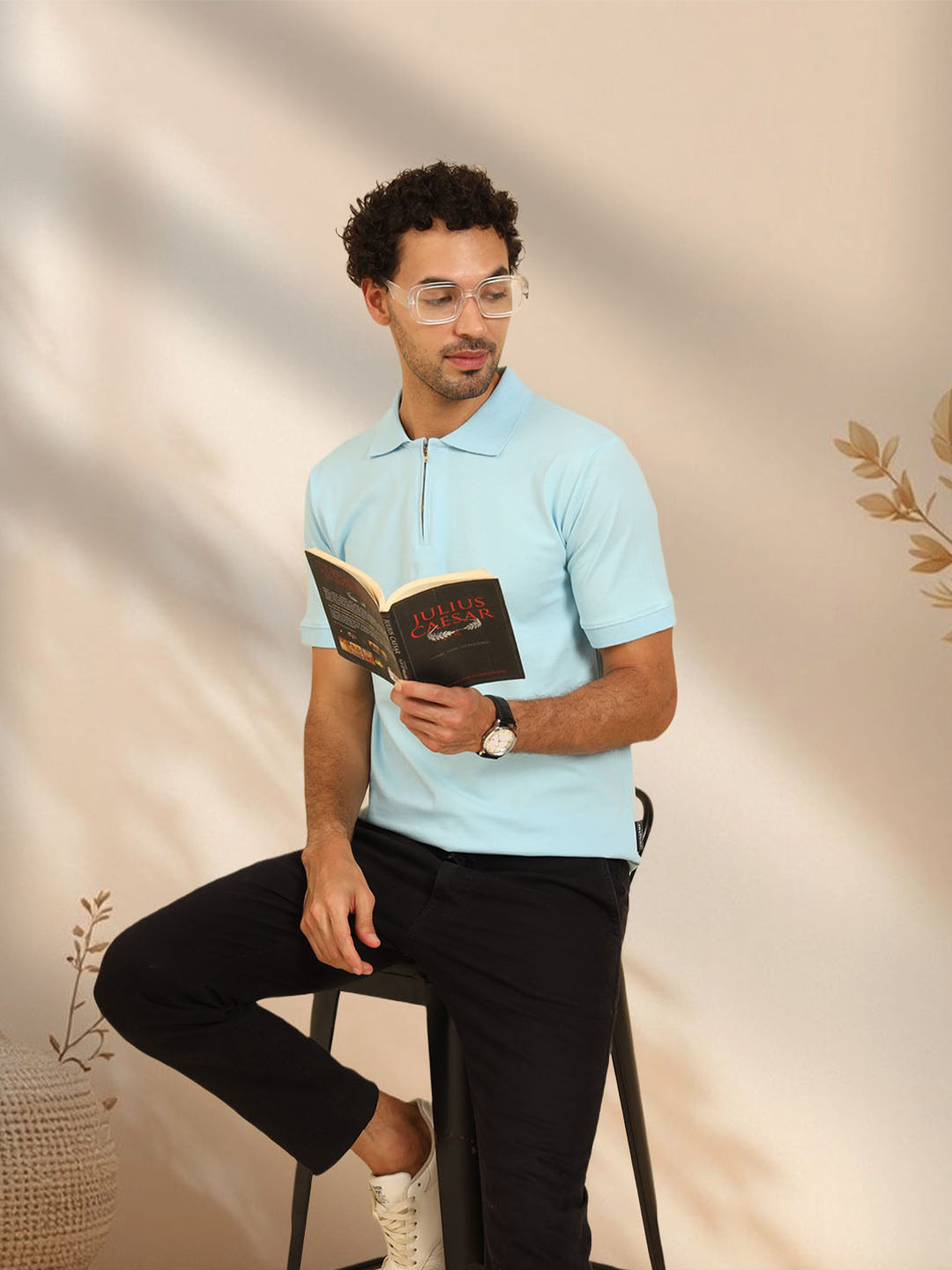 Pure Comfort Zipper Polo T-Shirt Sky