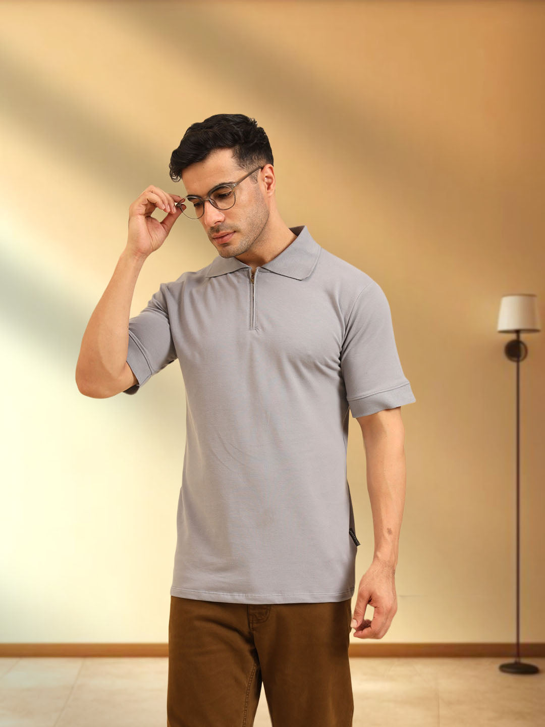 Pure Comfort Zipper Polo T-Shirt Grey
