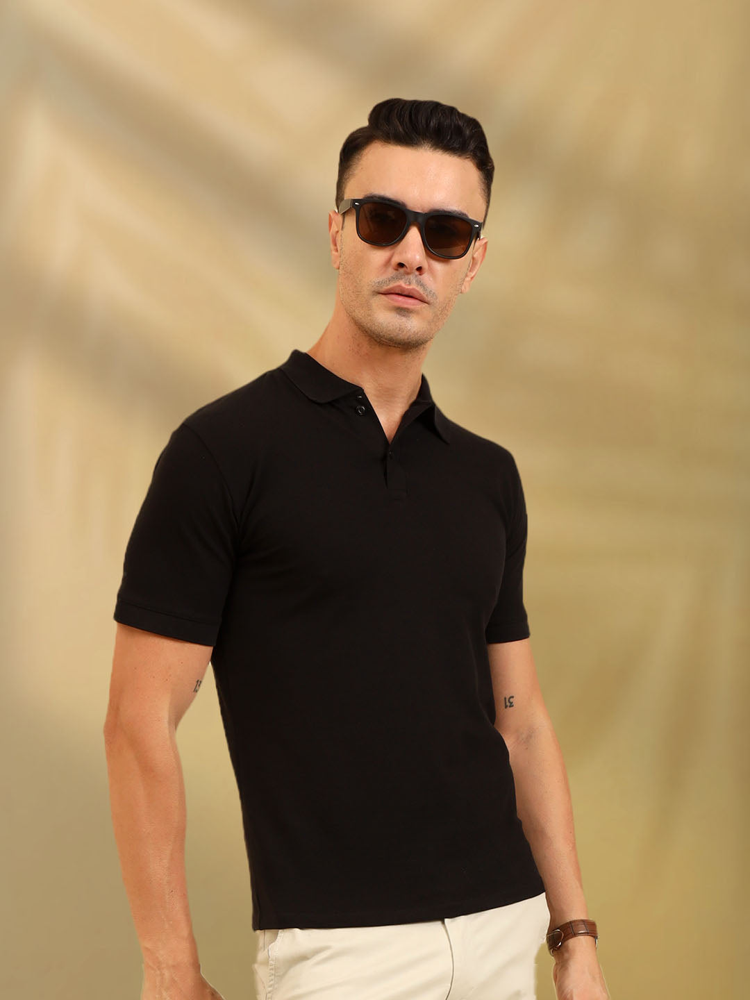 Pure Comfort Button Polo T-Shirt Black