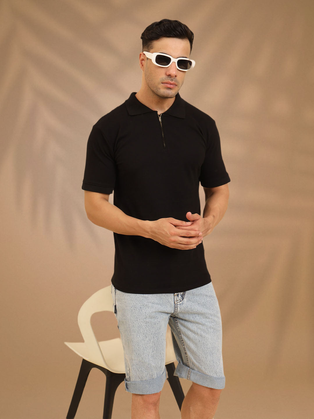 Pure Comfort Zipper Polo T-Shirt Black