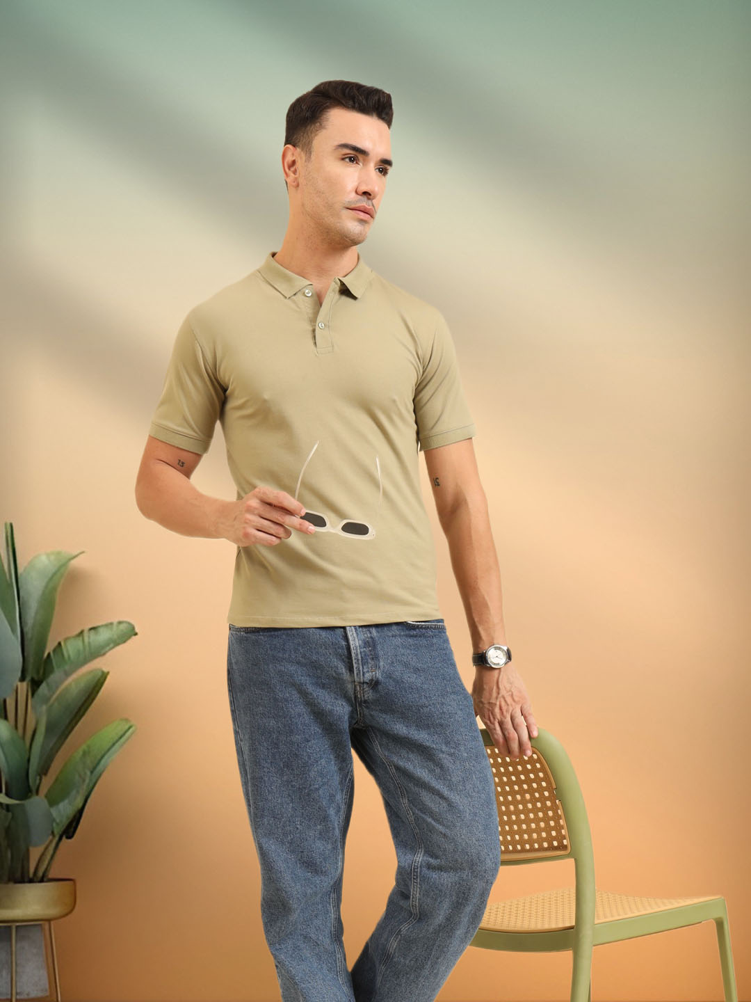 Pure Comfort Button Polo T-Shirt  Pista