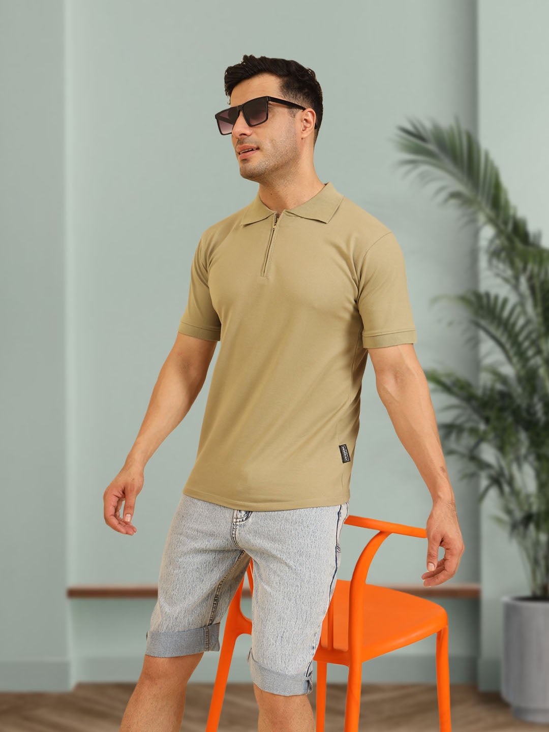 Pure Comfort Zipper Polo T-Shirt Pista