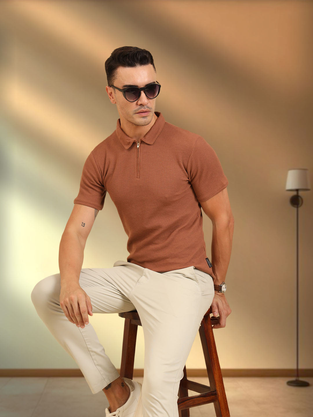 Refined Fit Polo Zipper T-Shirt Brown