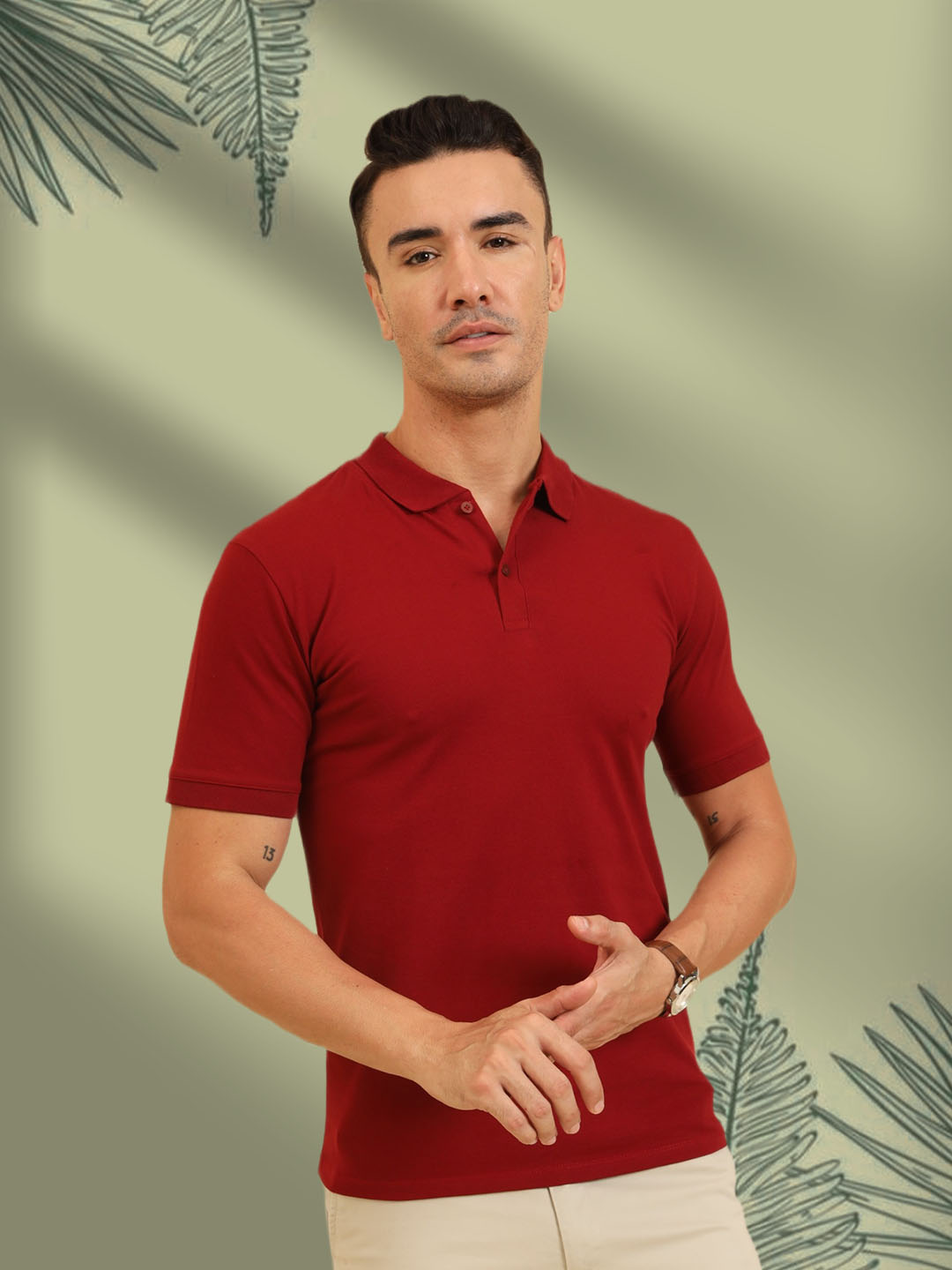 Pure Comfort Button Polo T-Shirt  Maroon