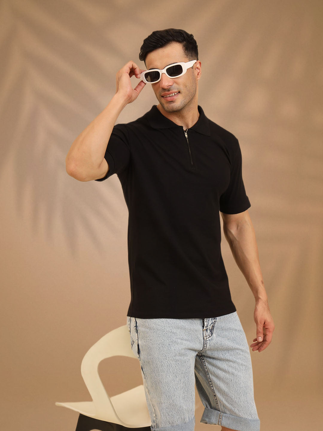 Pure Comfort Zipper Polo T-Shirt Black
