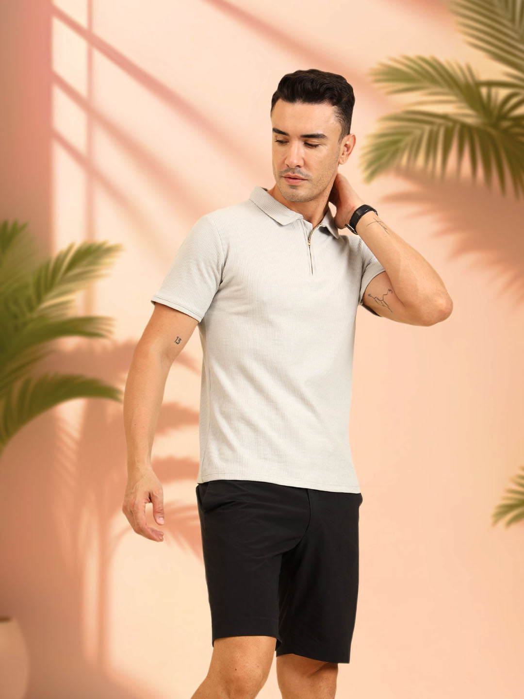 Refined Fit Polo Zipper T-Shirt Grey