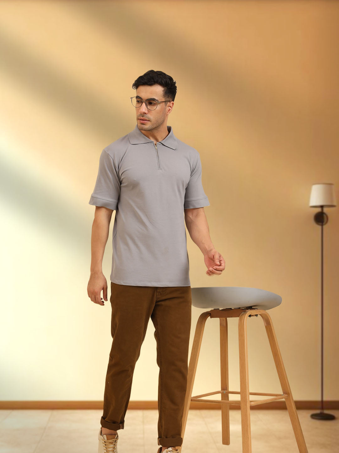 Pure Comfort Zipper Polo T-Shirt Grey