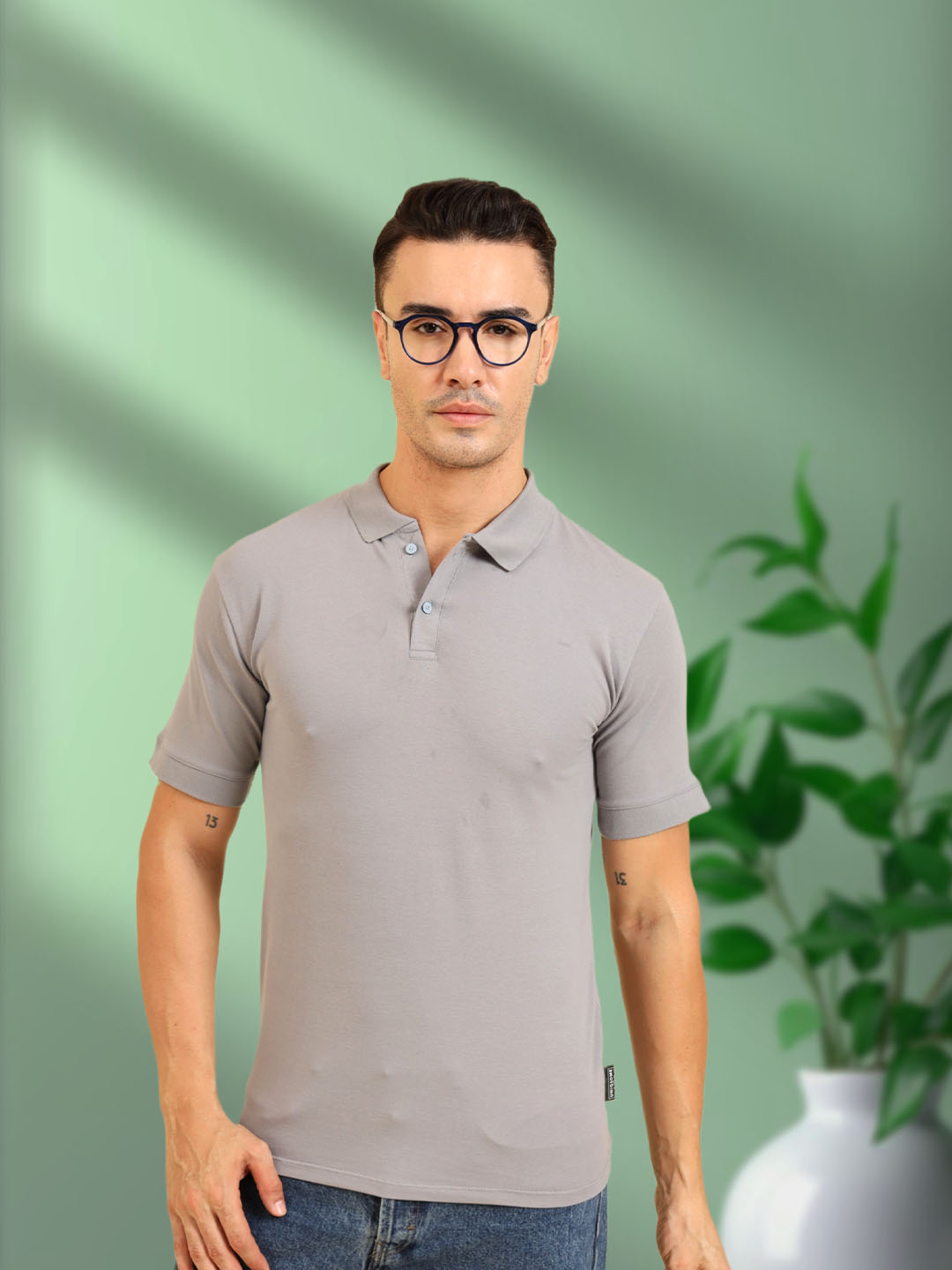 Pure Comfort Button Polo T-Shirt  Grey