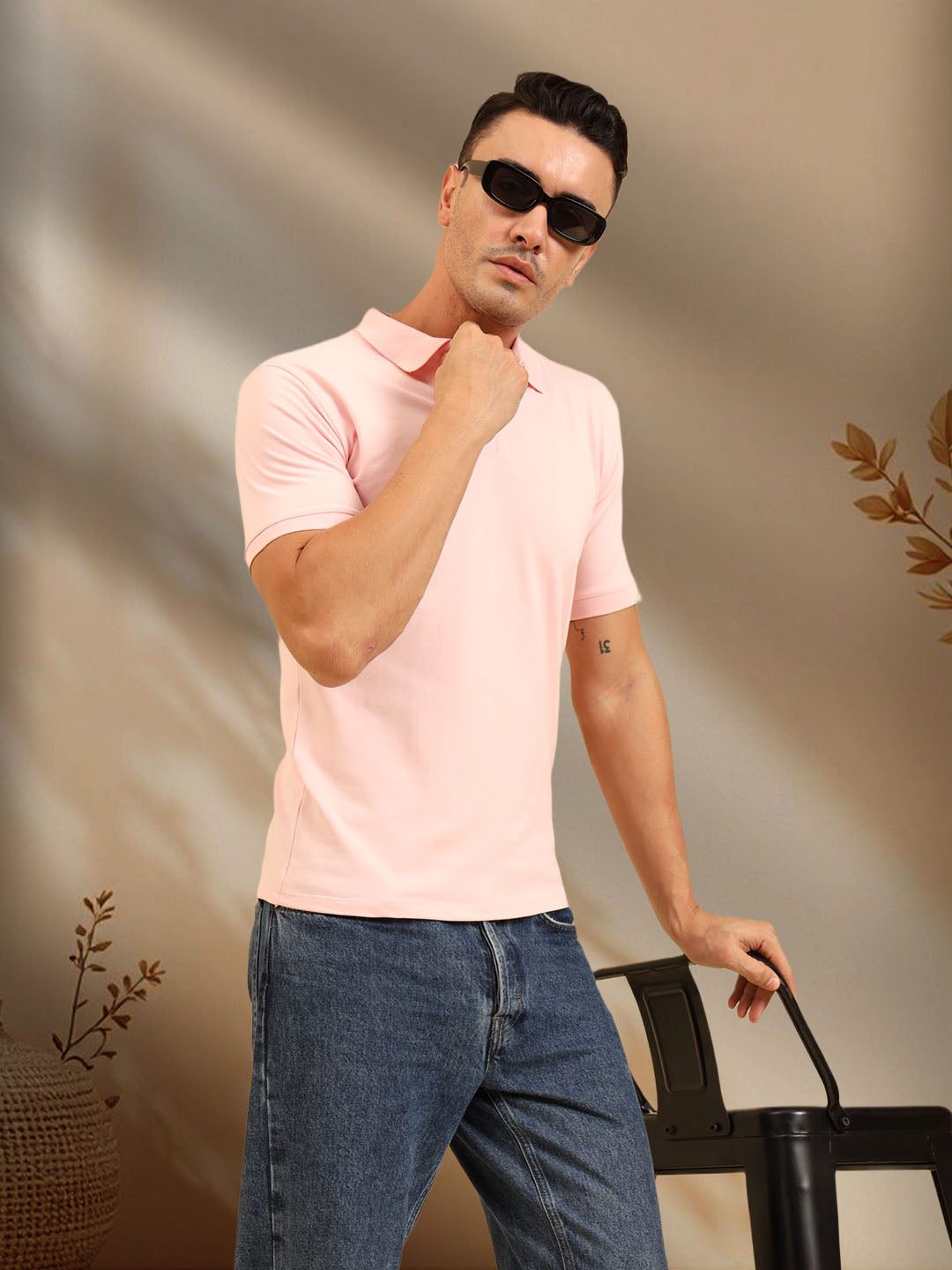 Pure Comfort Button Polo T-Shirt  Pink
