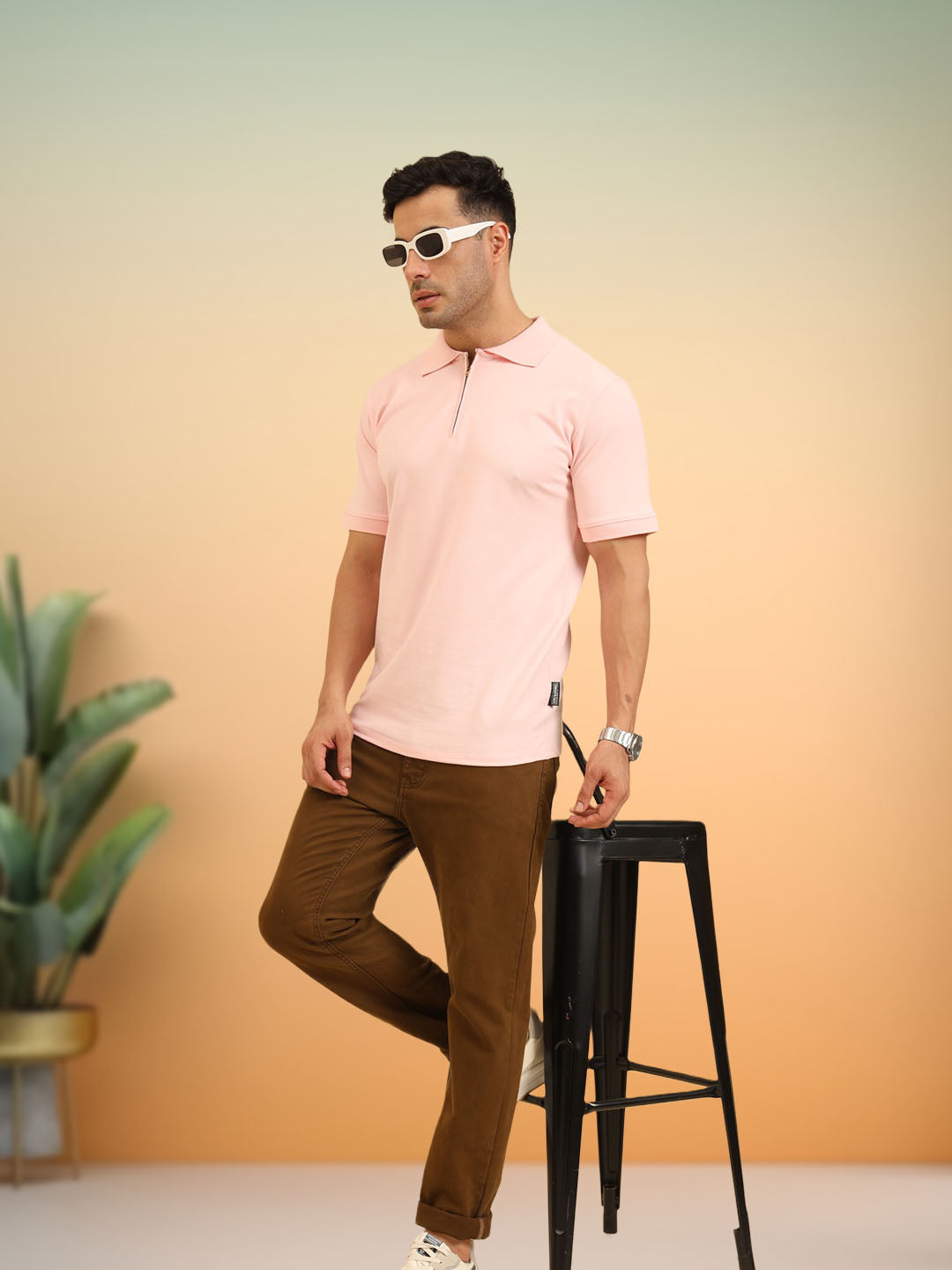 Pure Comfort Zipper Polo T-Shirt Pink