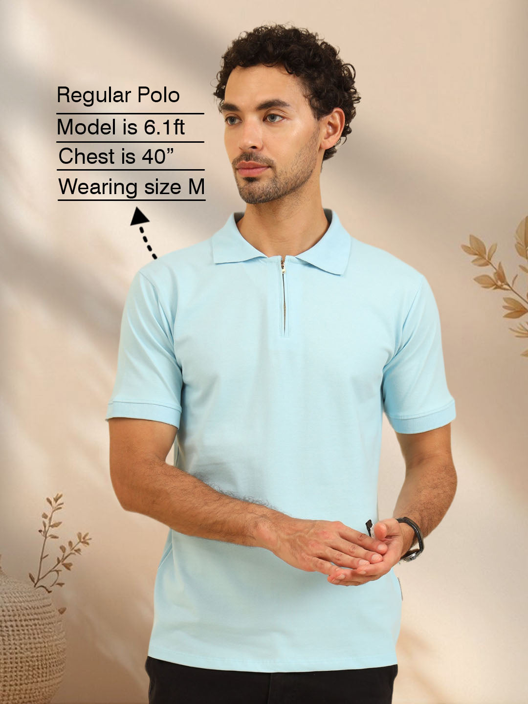 Pure Comfort Zipper Polo T-Shirt Sky